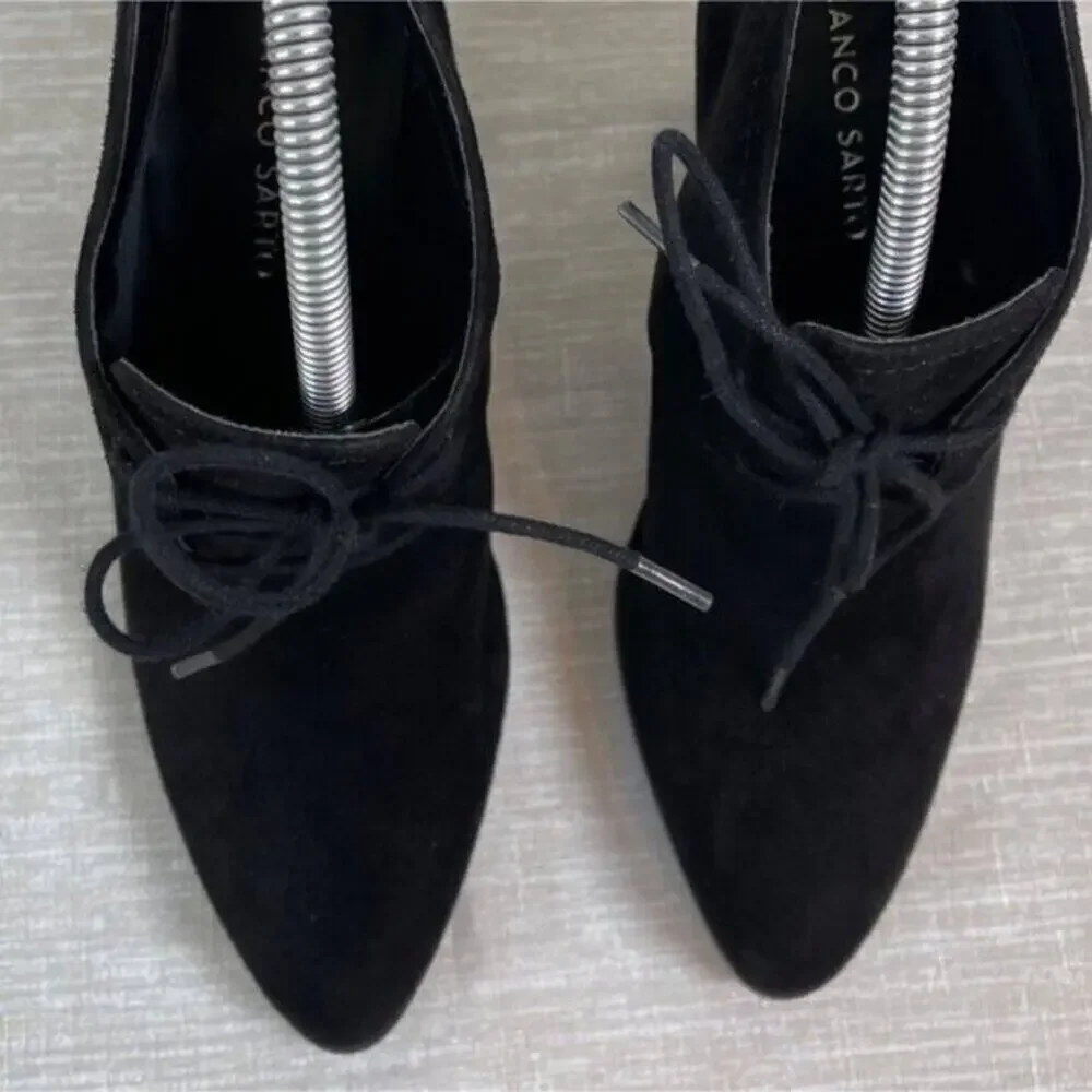 Franco Sarto Leandra Women Black Suede Lace-Up Block Heel Ankle Boots 8.5